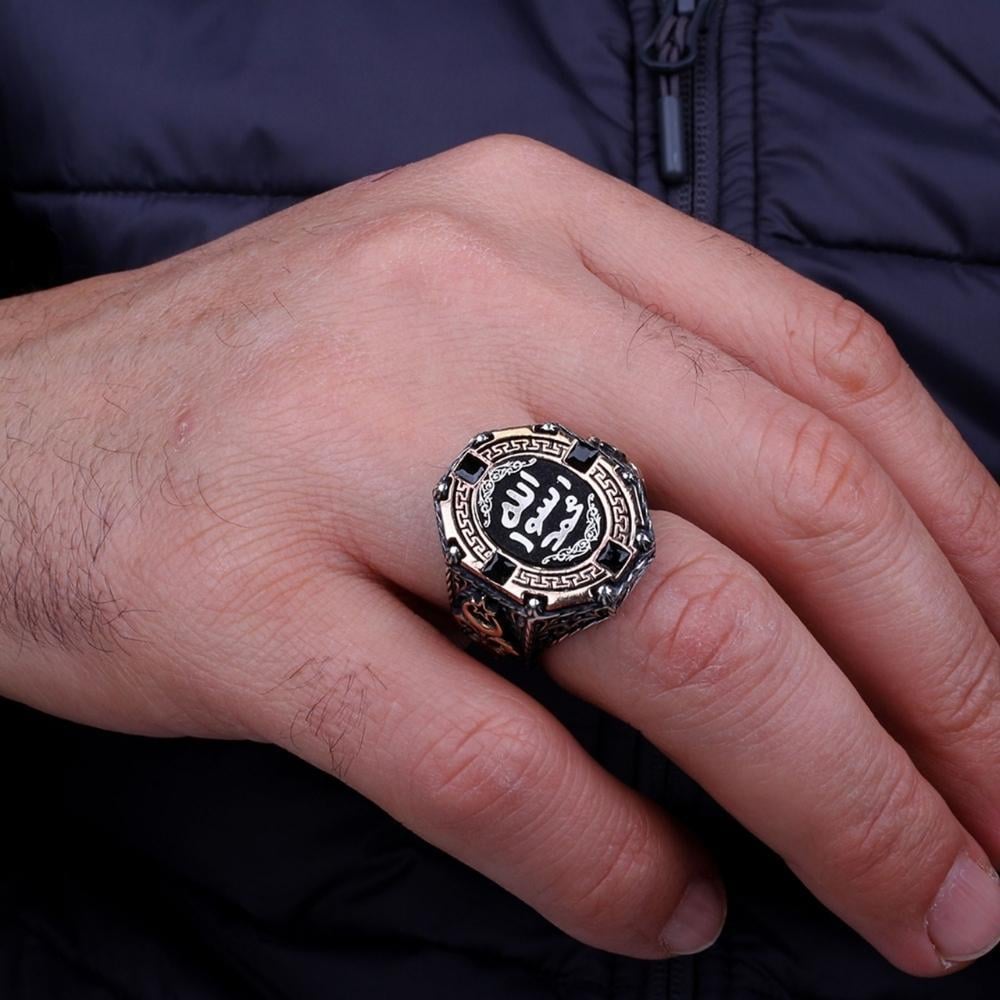 Ay Yıldız Detaylı Mührü Şerif Erkek Gümüş YüzükMührü Şerif Yüzük