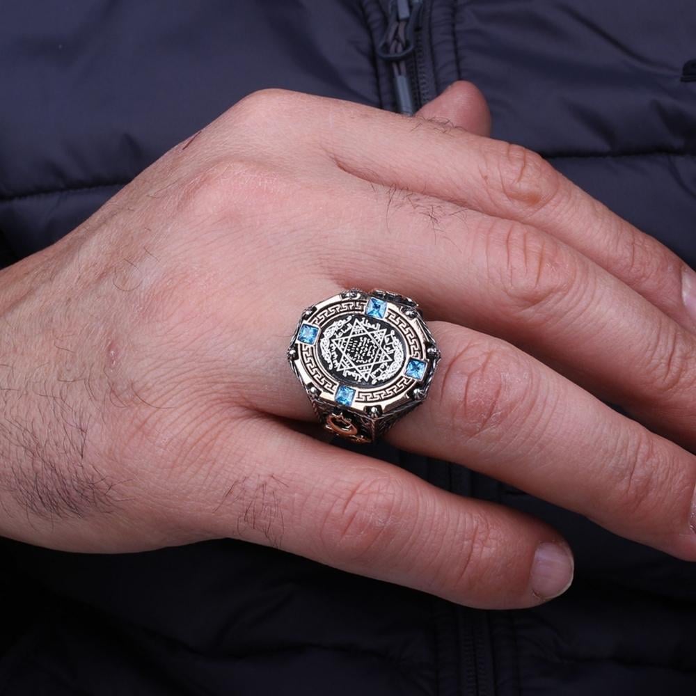 Ay Yıldız Detaylı Süleyman Mührü Gümüş YüzükSüleyman Mührü Yüzükler