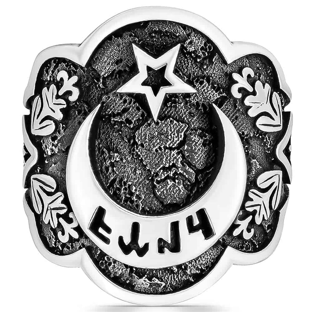 Ay Yıldız Göktürkçe Türk İşlemeli Zihgir Gümüş Yüzük
