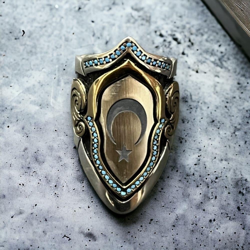 Ay Yıldız İşlemeli Ayarlanabilir Gümüş Zihgir Okçu Yüzüğü