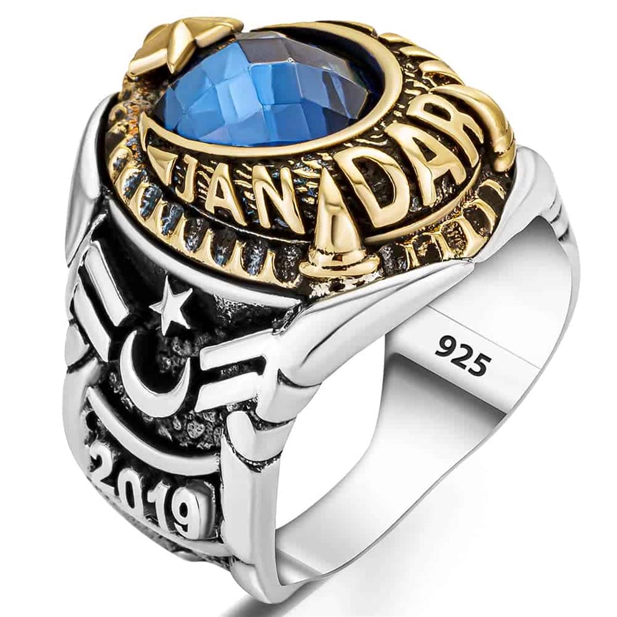 Crescent and Star Embroidered Gendarmerie Silver Ring