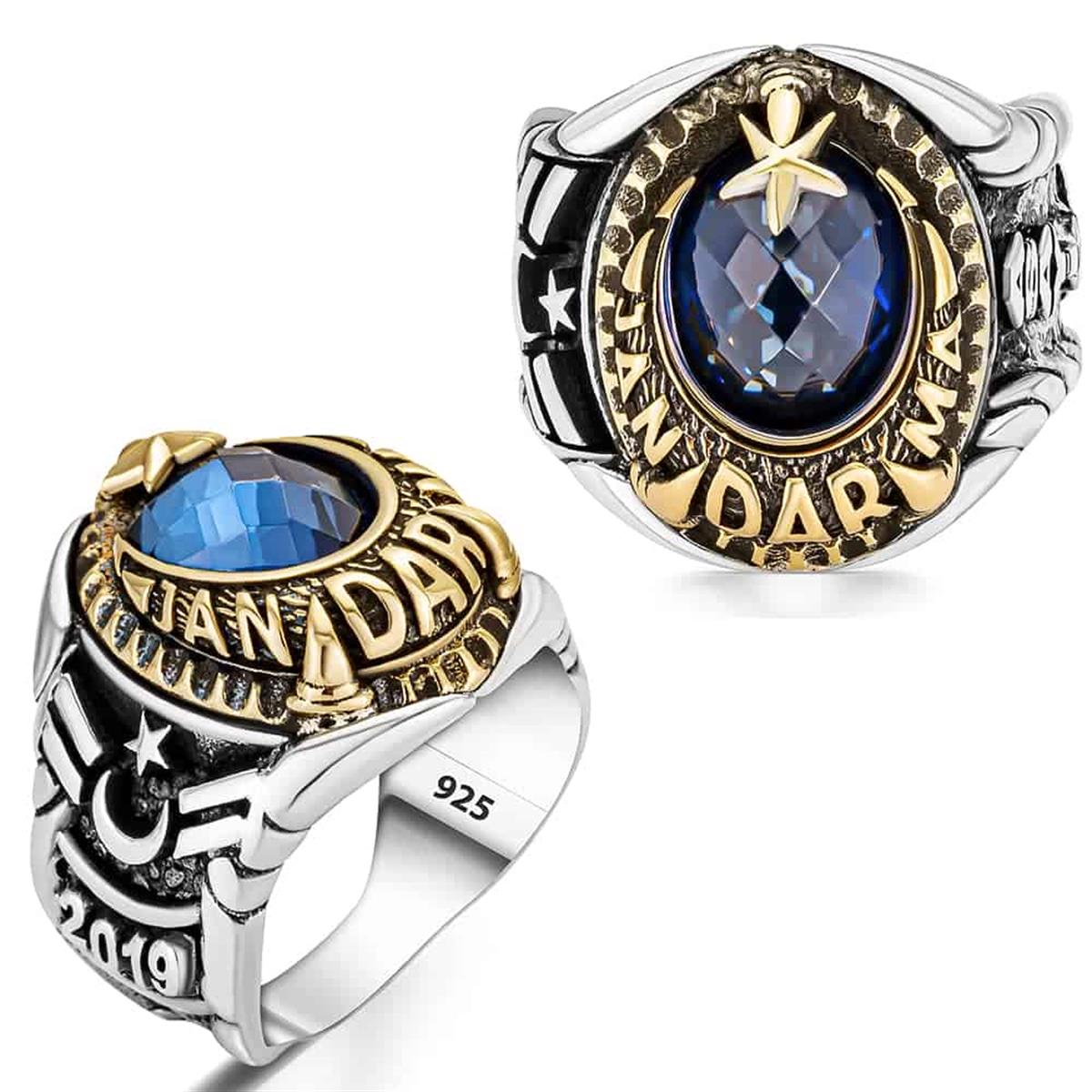 Crescent and Star Embroidered Gendarmerie Silver Ring