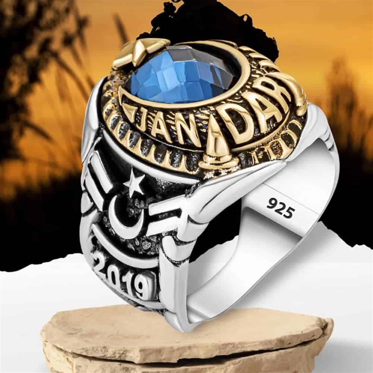 Crescent and Star Embroidered Gendarmerie Silver Ring