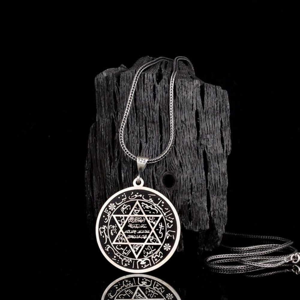 Ay Yıldız Kelime-i Tevhid Süleyman Mührü Gümüş Madalyon Kolye