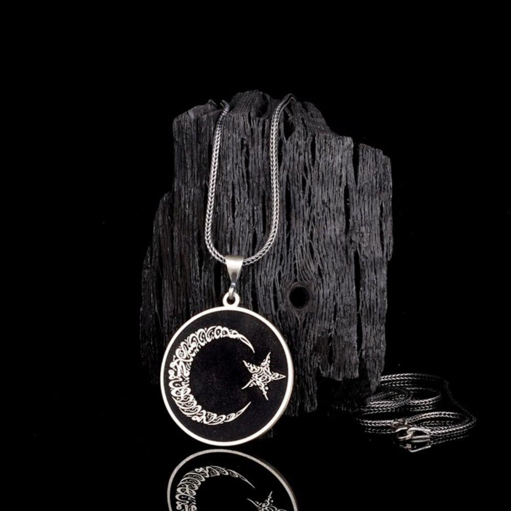 Ay Yıldız Kelime-i Tevhid Süleyman Mührü Gümüş Madalyon Kolye