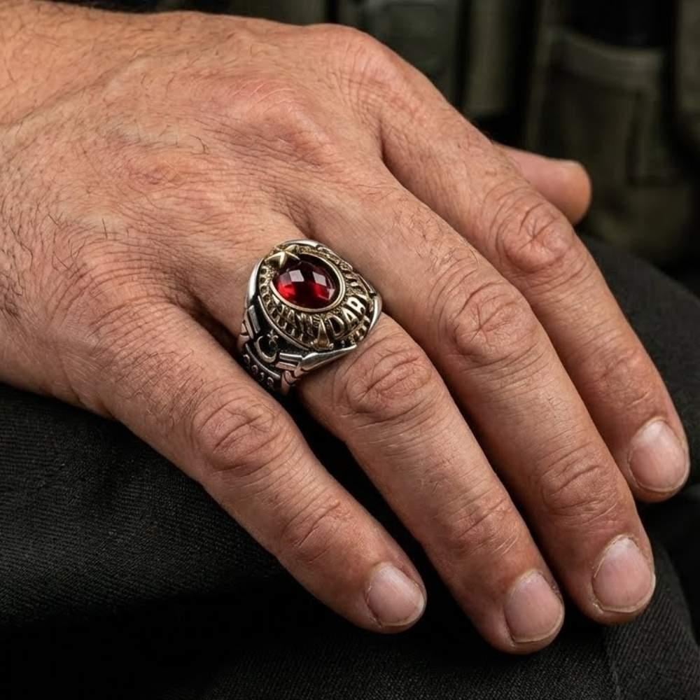 Ay Yıldız Motifli Jandarma Gümüş YüzükAsker & Polis Yüzükleri