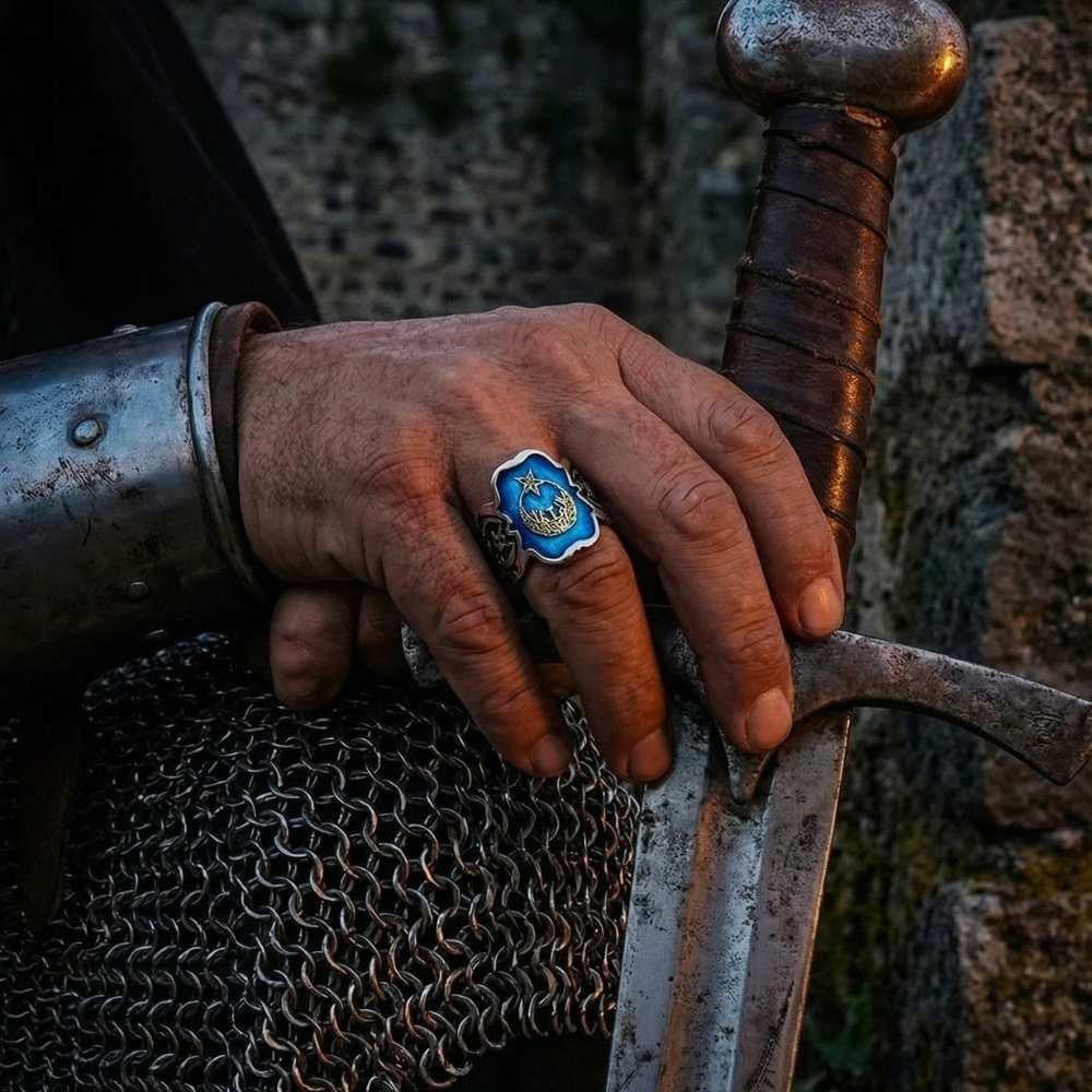 Ay Yıldız Motifli Vatan Modeli Mavi Mineli Gümüş YüzükAy Yıldız Yüzükler