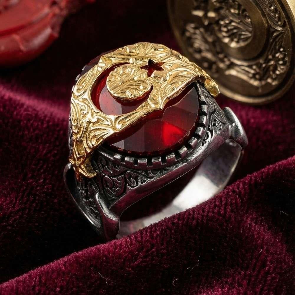 Ay Yıldız Osmanlı Motifli Gümüş YüzükAy Yıldız Yüzükler