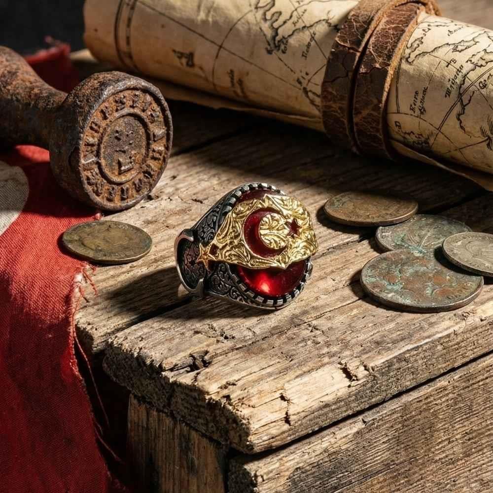 Ay Yıldız Osmanlı Motifli Gümüş YüzükAy Yıldız Yüzükler