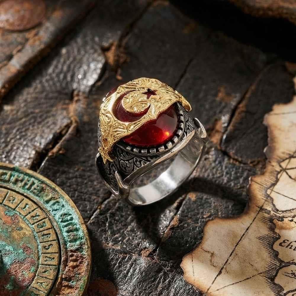 Ay Yıldız Osmanlı Motifli Gümüş YüzükAy Yıldız Yüzükler