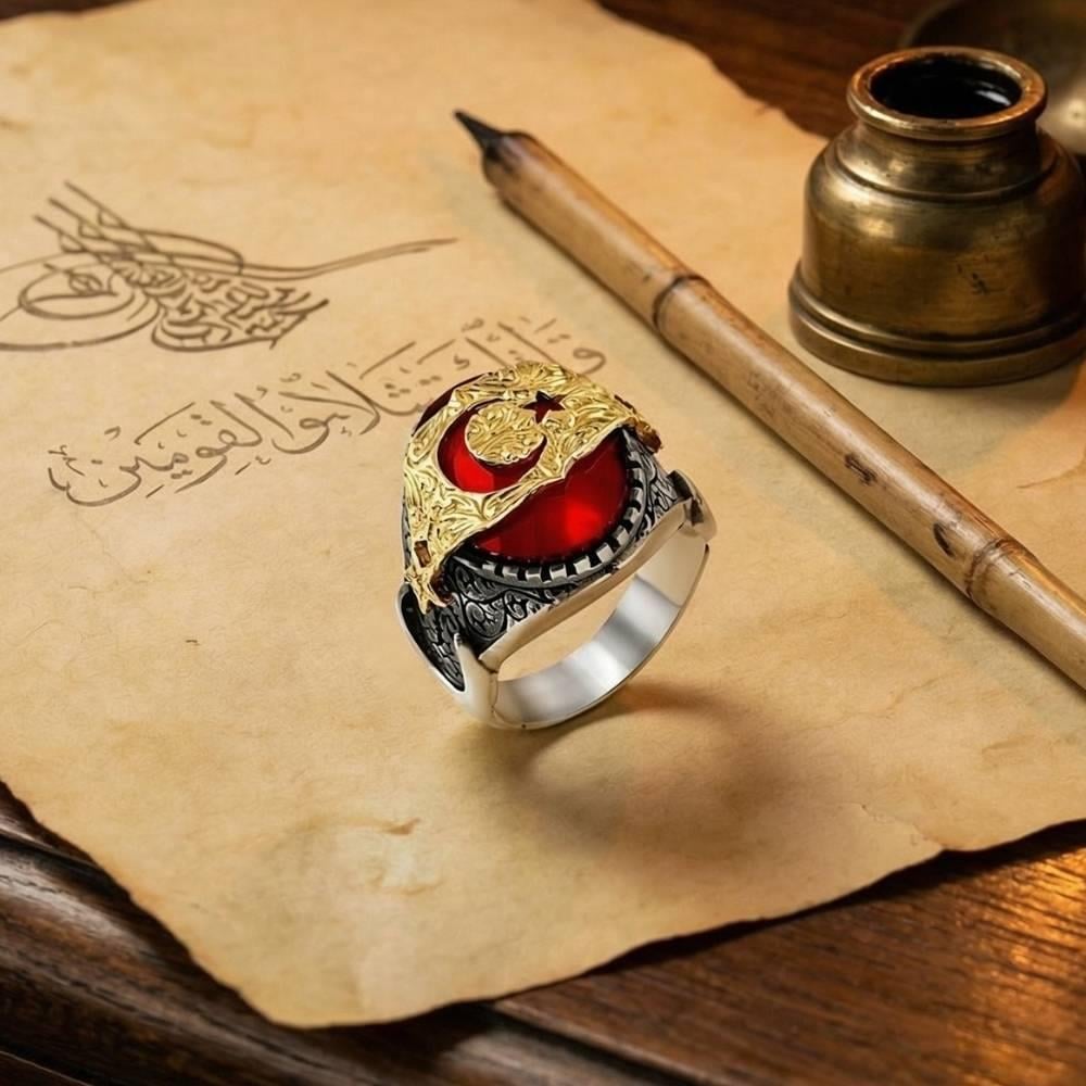 Ay Yıldız Osmanlı Motifli Gümüş YüzükAy Yıldız Yüzükler