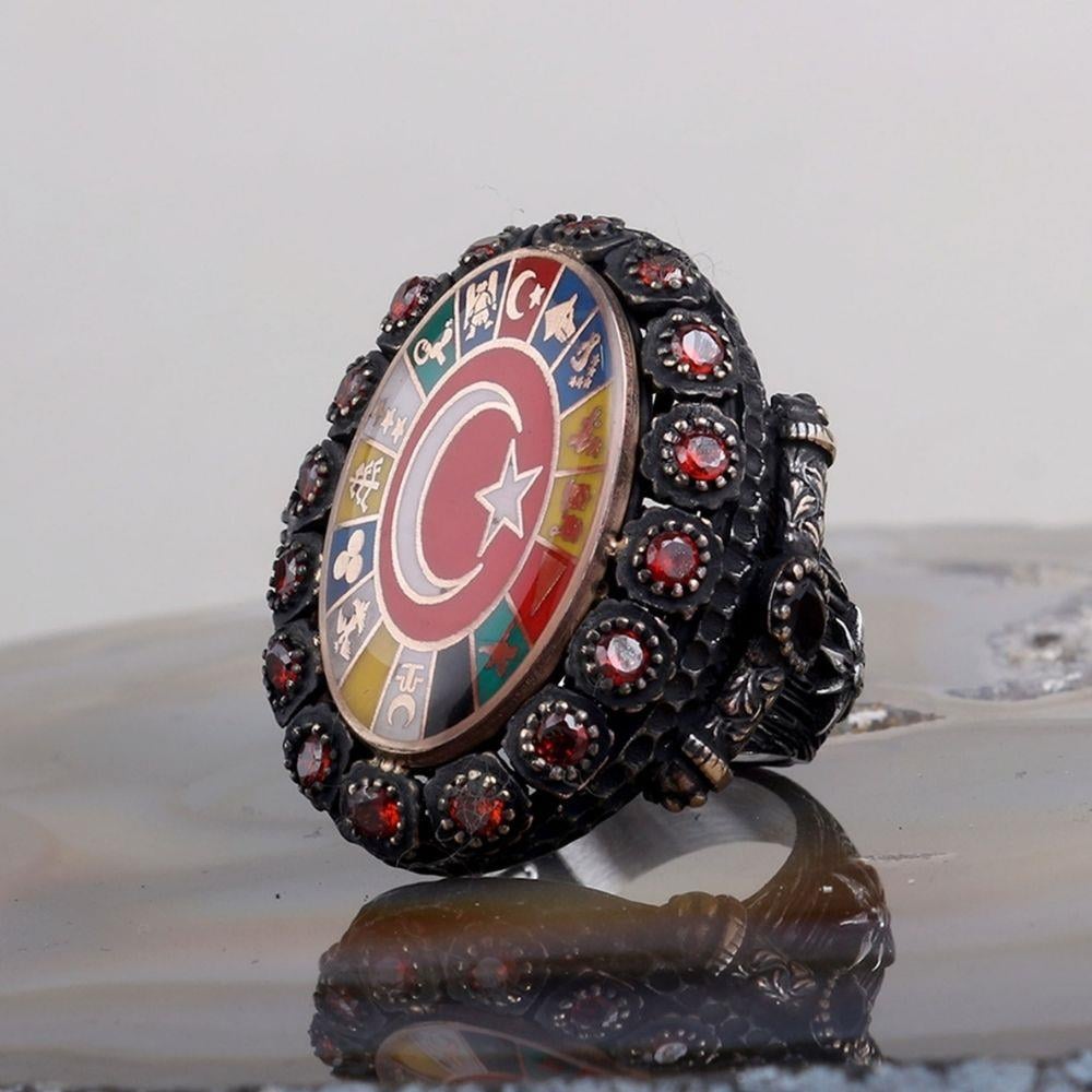 Ay Yıldız Oval Kasa 16 Türk Devleti Gümüş Yüzük16 Türk Devleti Yüzük