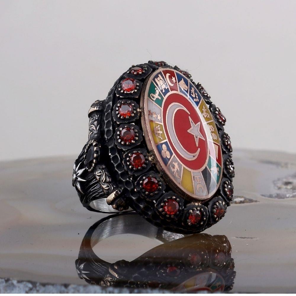 Ay Yıldız Oval Kasa 16 Türk Devleti Gümüş Yüzük16 Türk Devleti Yüzük