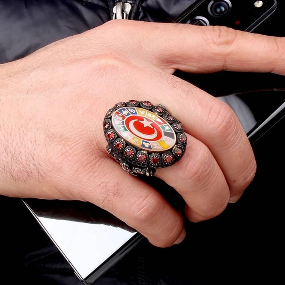 Ay Yıldız Oval Kasa 16 Türk Devleti Gümüş Yüzük16 Türk Devleti Yüzük