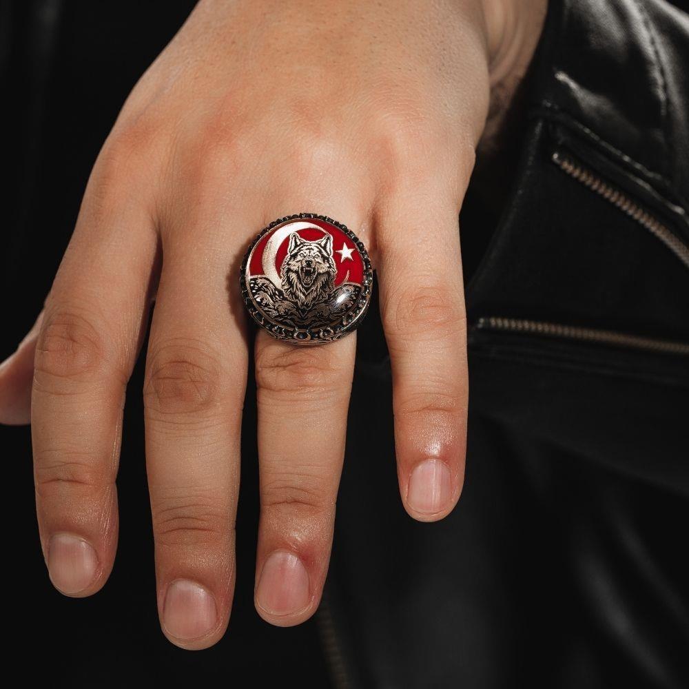 Ay Yıldız Savaşçı Bozkurt Gümüş Yüzük