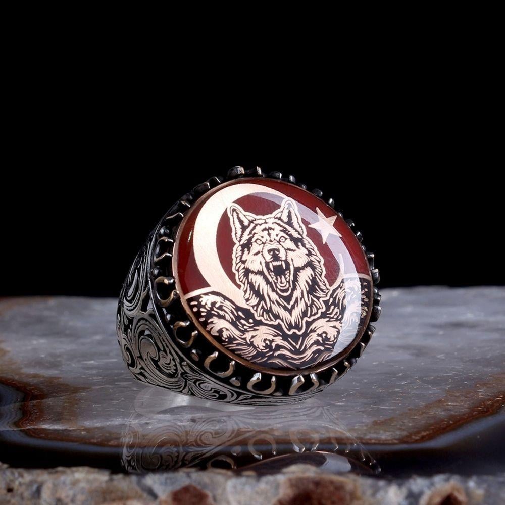 Ay Yıldız Savaşçı Bozkurt Gümüş Yüzük