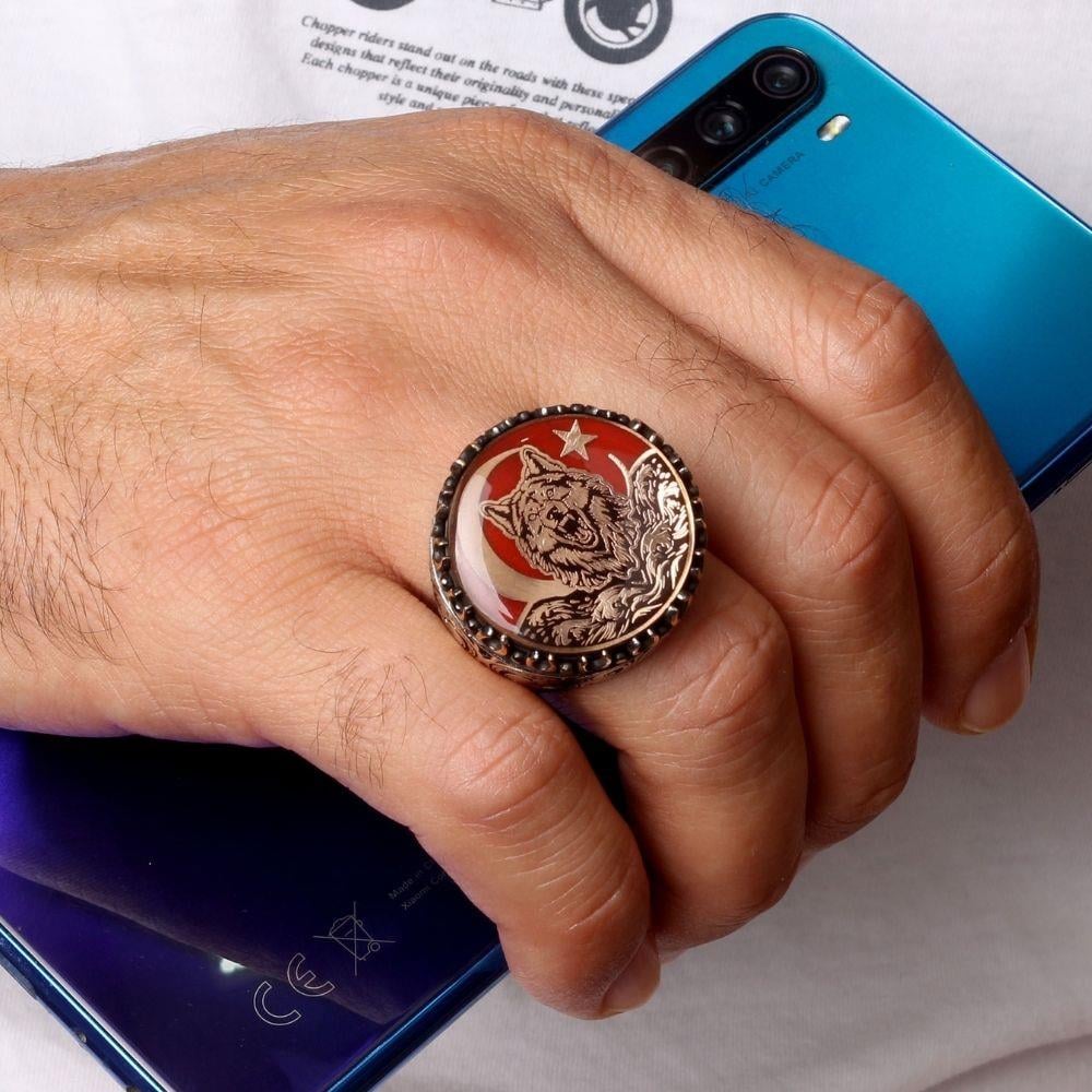 Ay Yıldız Savaşçı Bozkurt Gümüş Yüzük