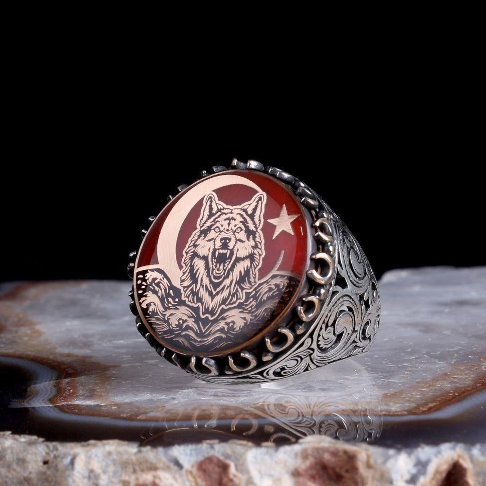 Ay Yıldız Savaşçı Bozkurt Gümüş Yüzük