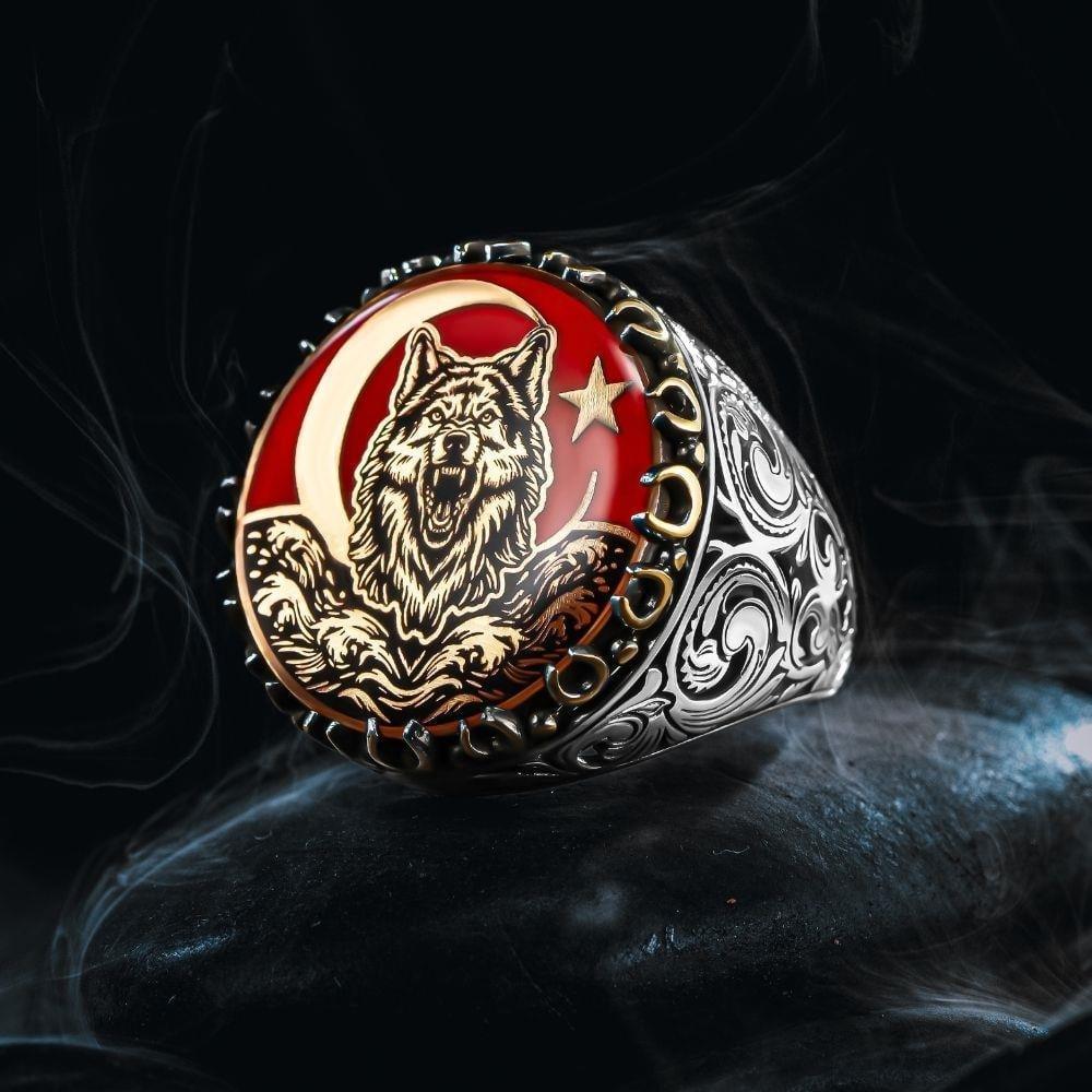 Ay Yıldız Savaşçı Bozkurt Gümüş Yüzük