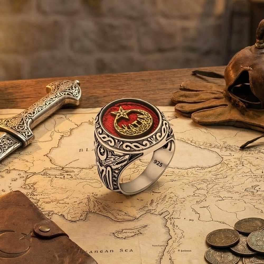 Ay Yıldız Sembollü Vatan Model Gümüş Erkek YüzükAy Yıldız Yüzükler