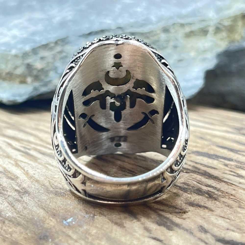 Ay Yıldız Turkuaz Taş İçi Çift Başlı Kartal Gümüş YüzükÇift Başlı Kartal Selçuklu Yüzük