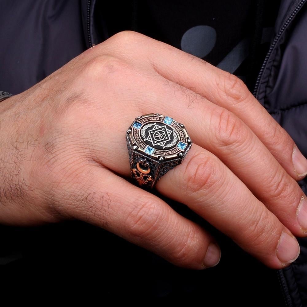 Ay Yıldızlı Oğuz Kağan Mührü Gümüş YüzükOsmanlı Yüzükleri