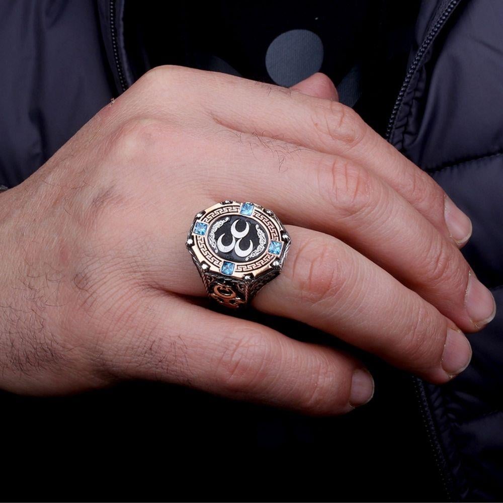 Ay Yıldızlı Üç Hilal Motifli Gümüş YüzükÜç Hilal Yüzük