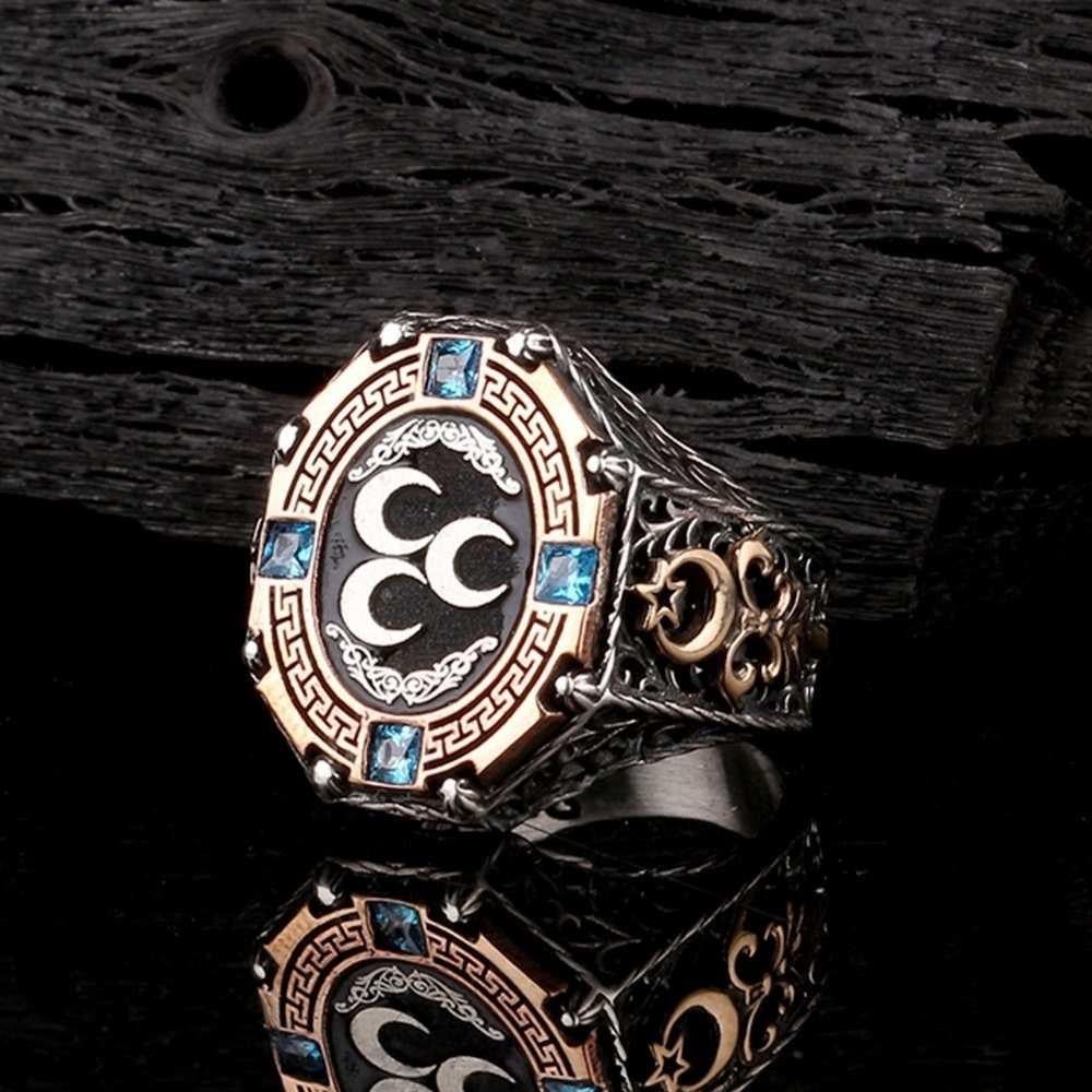 Ay Yıldızlı Üç Hilal Motifli Gümüş YüzükÜç Hilal Yüzük