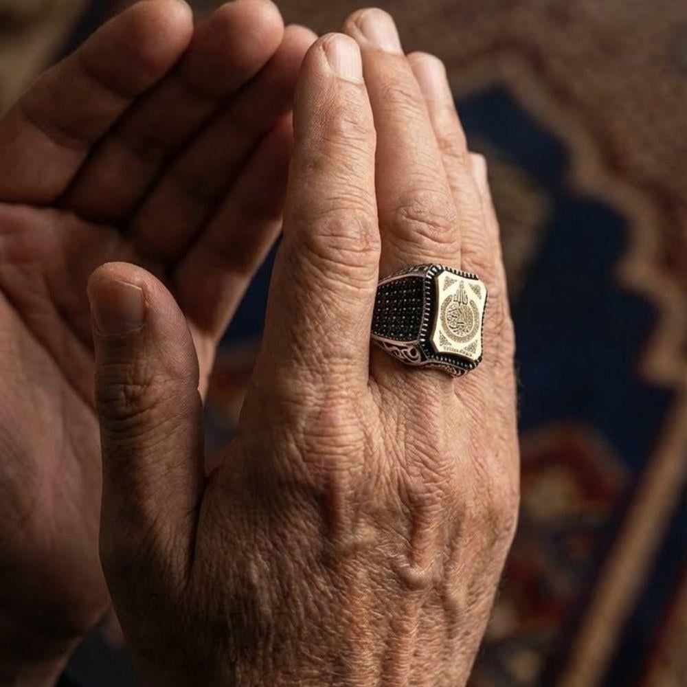 Ayetel Kürsi İşlemeli Gümüş Yüzükİslami Yüzükler