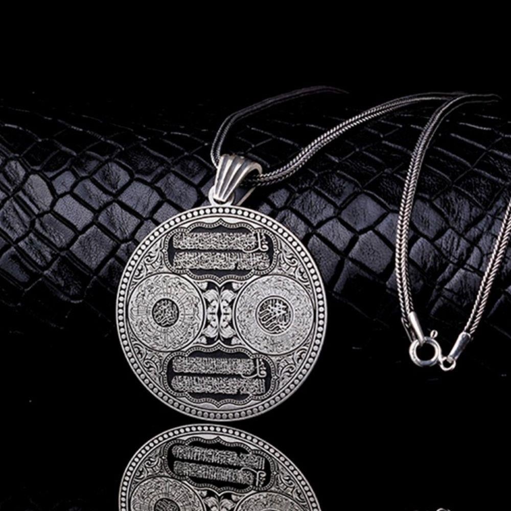 Ayetel Kürsi Nas Felak İnşirah Sureleri İşlemeli Gümüş Kolye