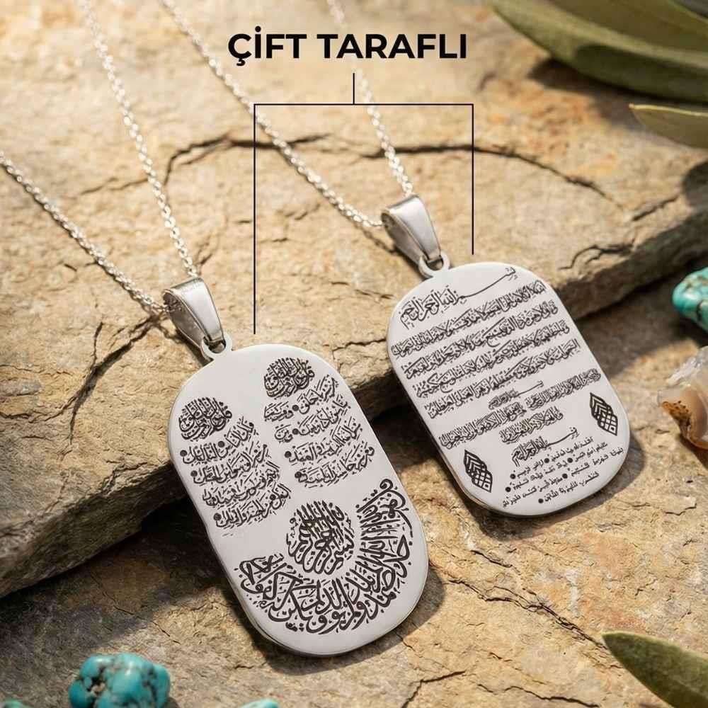 Ayetel Kürsi Nazar Fatiha Nas Kafirun Sureleri Gümüş KolyeAyetel Kürsi Kolye