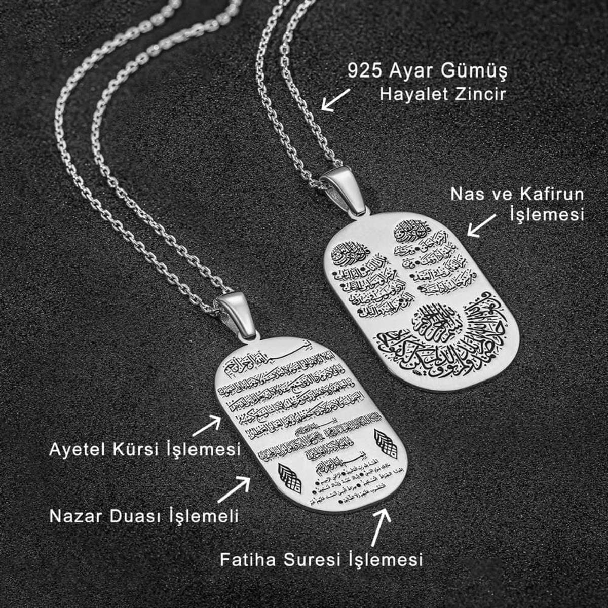Ayetel Kürsi Nazar Fatiha Nas Kafirun Sureleri Gümüş Kolye