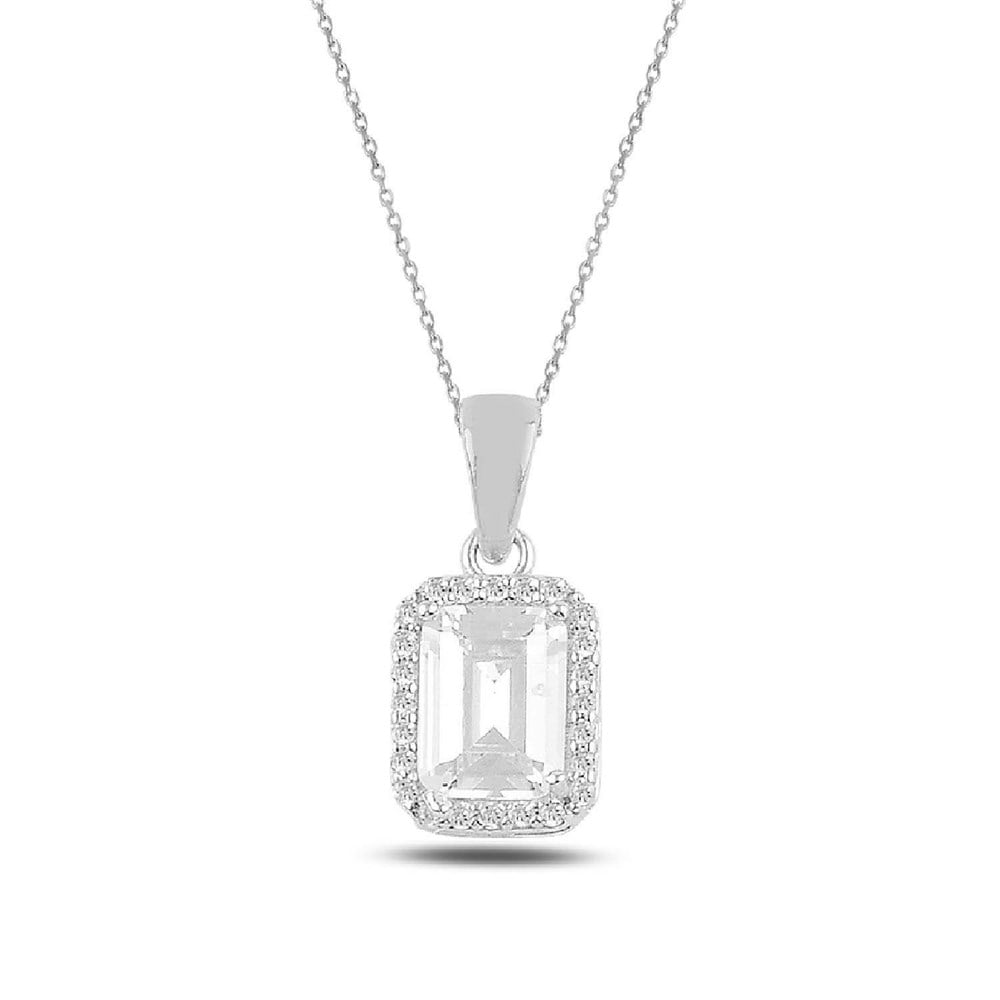 Baget Taşlı Kadın Gümüş Kolye Silver