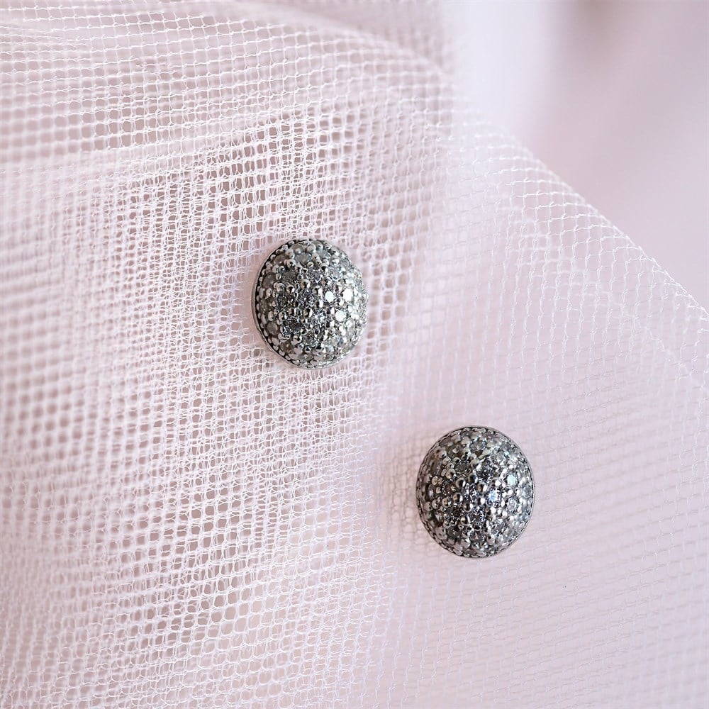 Bombeli Oval Taşlı Gümüş Kadın Küpe Silver