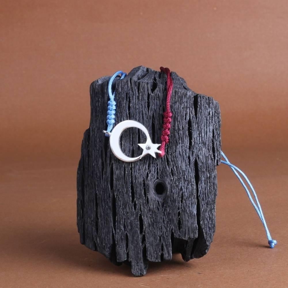 Bordo Mavi Ateş Kehribar Tesbih Ay Yıldız Bileklik KombiniKombin