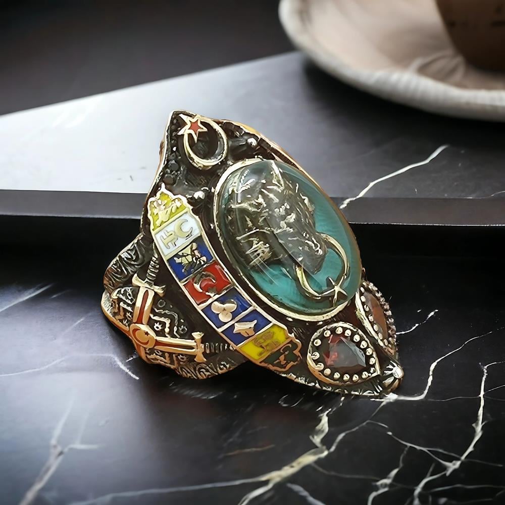 Bozkurt 16 Türk Devleti İşlemeli Zihgir Gümüş Yüzük