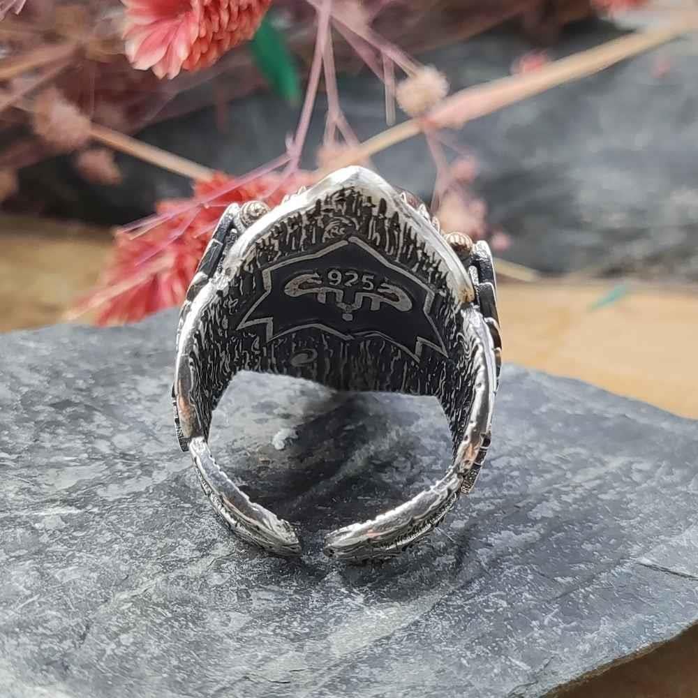 Bozkurt Ay Yıldız İşlemeli Gümüş Zihgir YüzükBaşparmak & Zihgir Yüzükleri