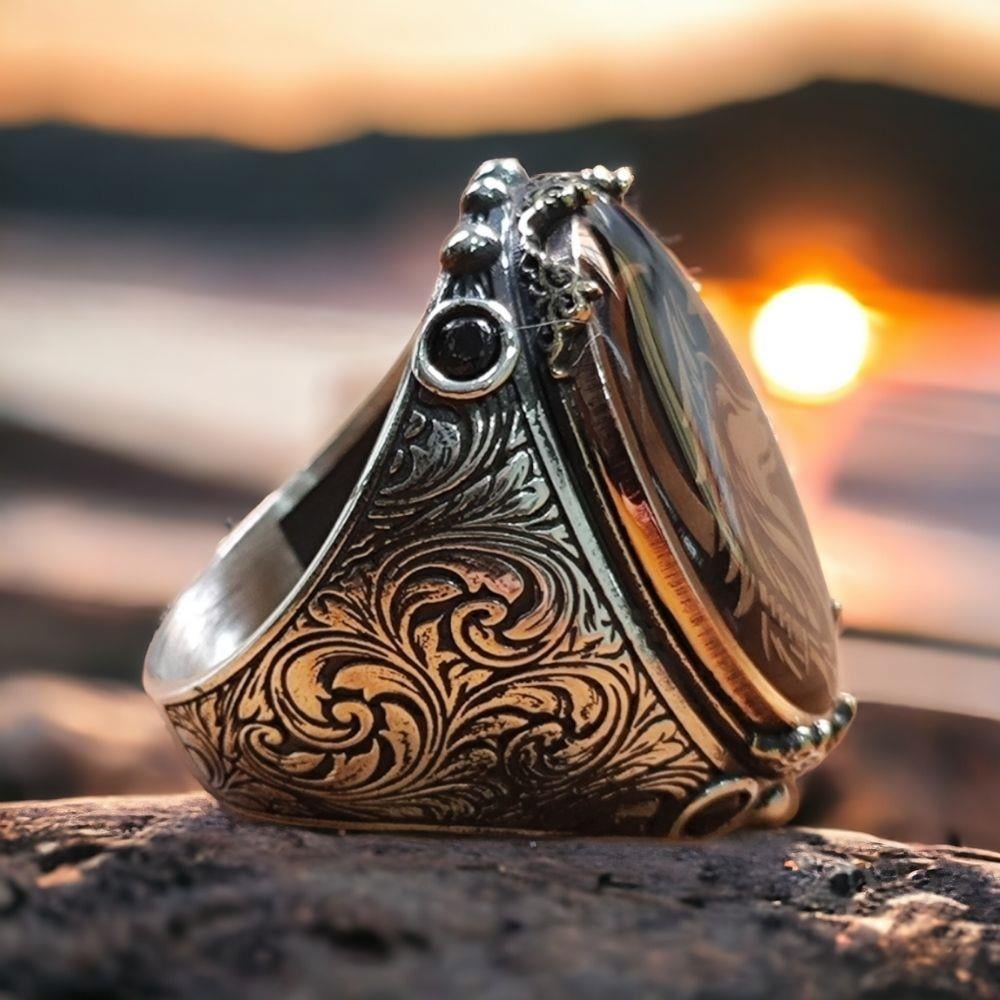 Bozkurt Ay Yıldız Kalem İşlemeli Gümüş Yüzük