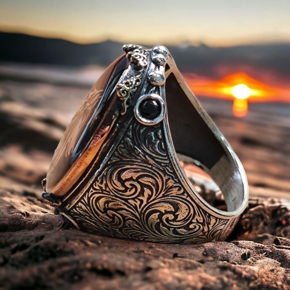 Bozkurt Ay Yıldız Kalem İşlemeli Gümüş Yüzük