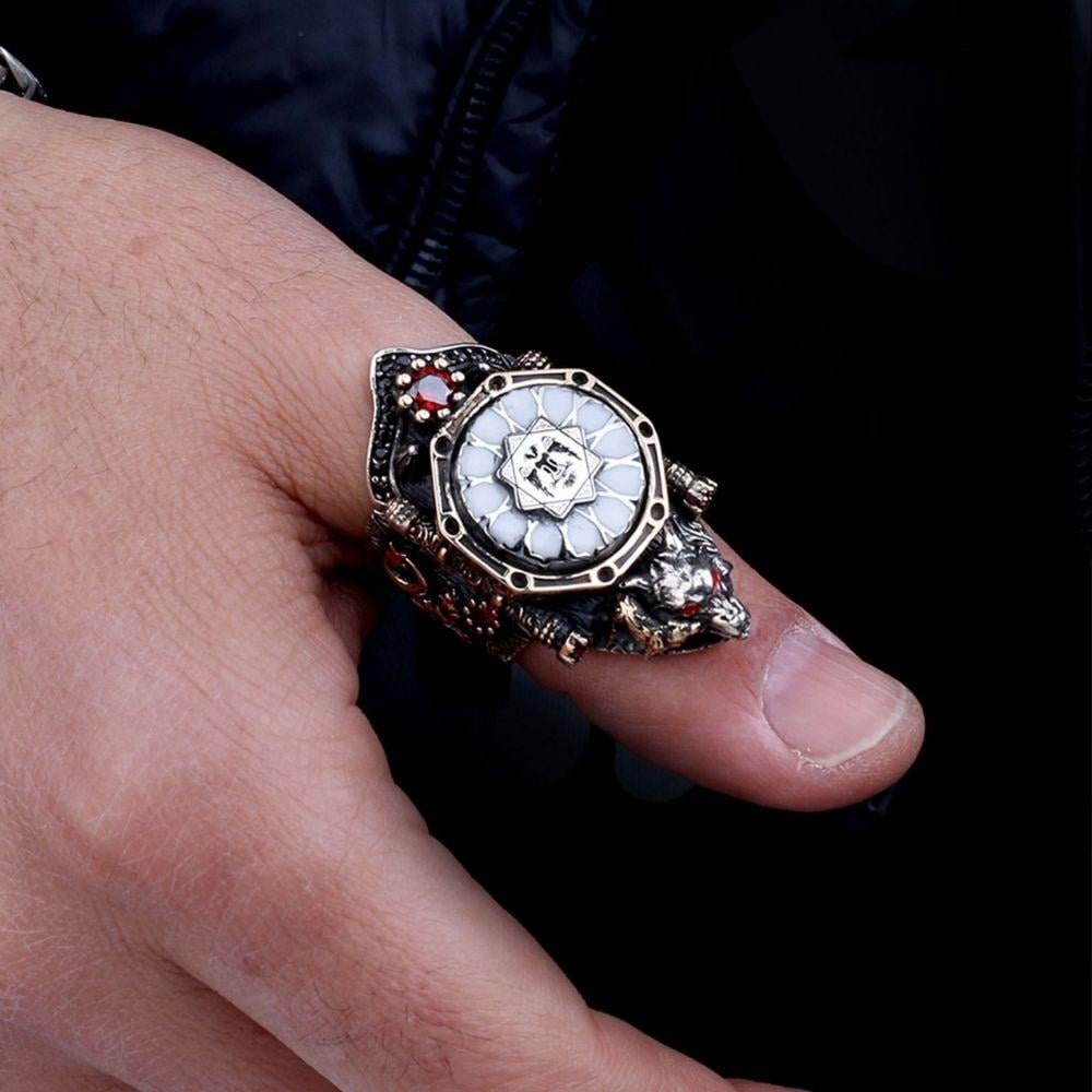 Bozkurt Çift Başlı Kartal Gümüş Zihgir Gümüş YüzükBaşparmak & Zihgir Yüzükleri