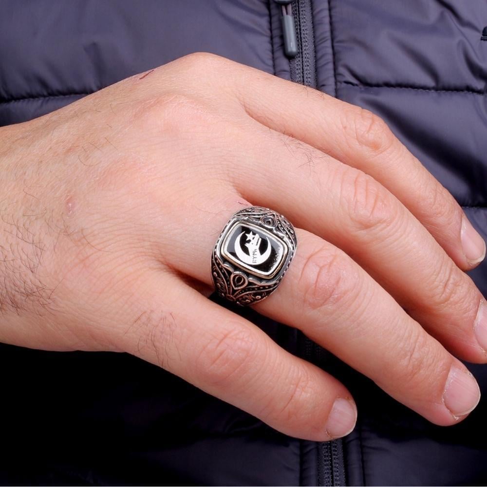 Bozkurt Göktürkçe Türk Damla Taşlı Gümüş YüzükBozkurt Yüzükleri