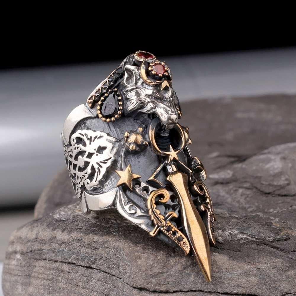 Bozkurt Kılıç Ay Yıldız İşlemeli Gümüş Zihgir YüzükBaşparmak & Zihgir Yüzükleri