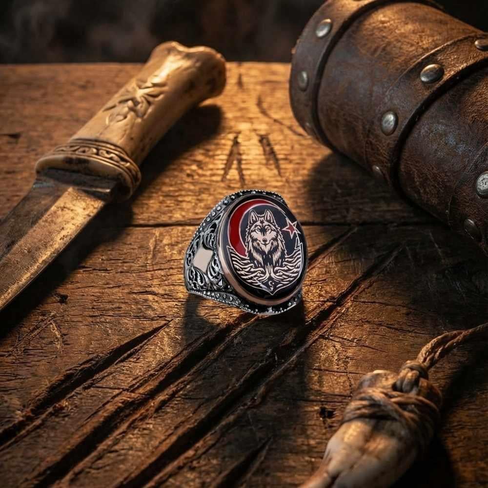 Bozkurt Öfkesi Ay Yıldız Gümüş YüzükBozkurt Yüzükleri