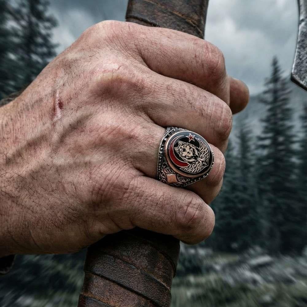 Bozkurt Öfkesi Ay Yıldız Gümüş YüzükBozkurt Yüzükleri