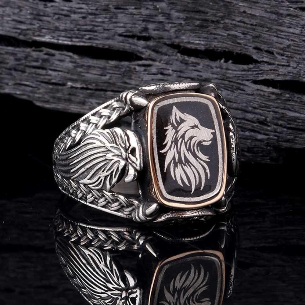Bozkurt ve Kartal Detaylı Erkek Gümüş YüzükBozkurt Yüzükleri