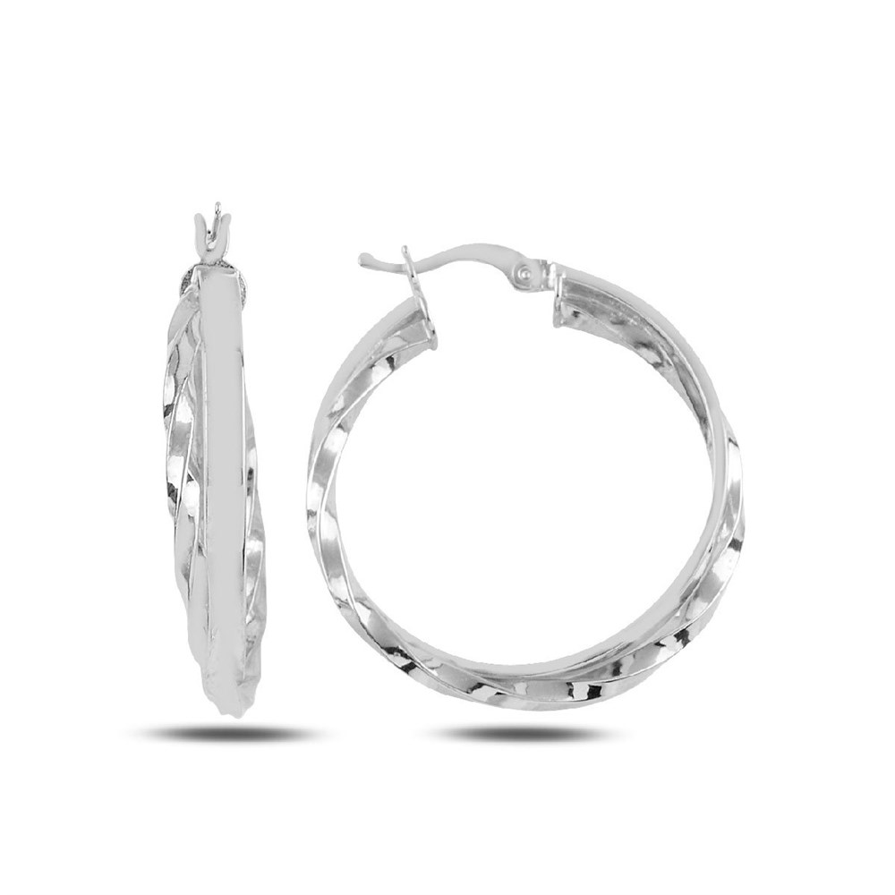 Burgulu Model Halka Gümüş Küpe Silver