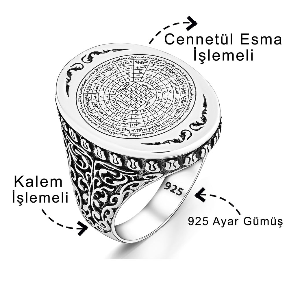Cennetül Esma İşlemeli Gümüş Yüzük