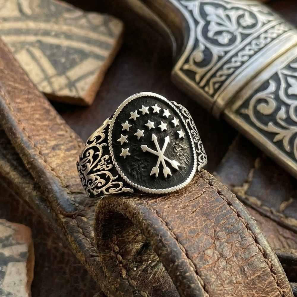 Çerkes Bayrağı Siyah Zeminli Gümüş YüzükÇerkes Yüzükleri