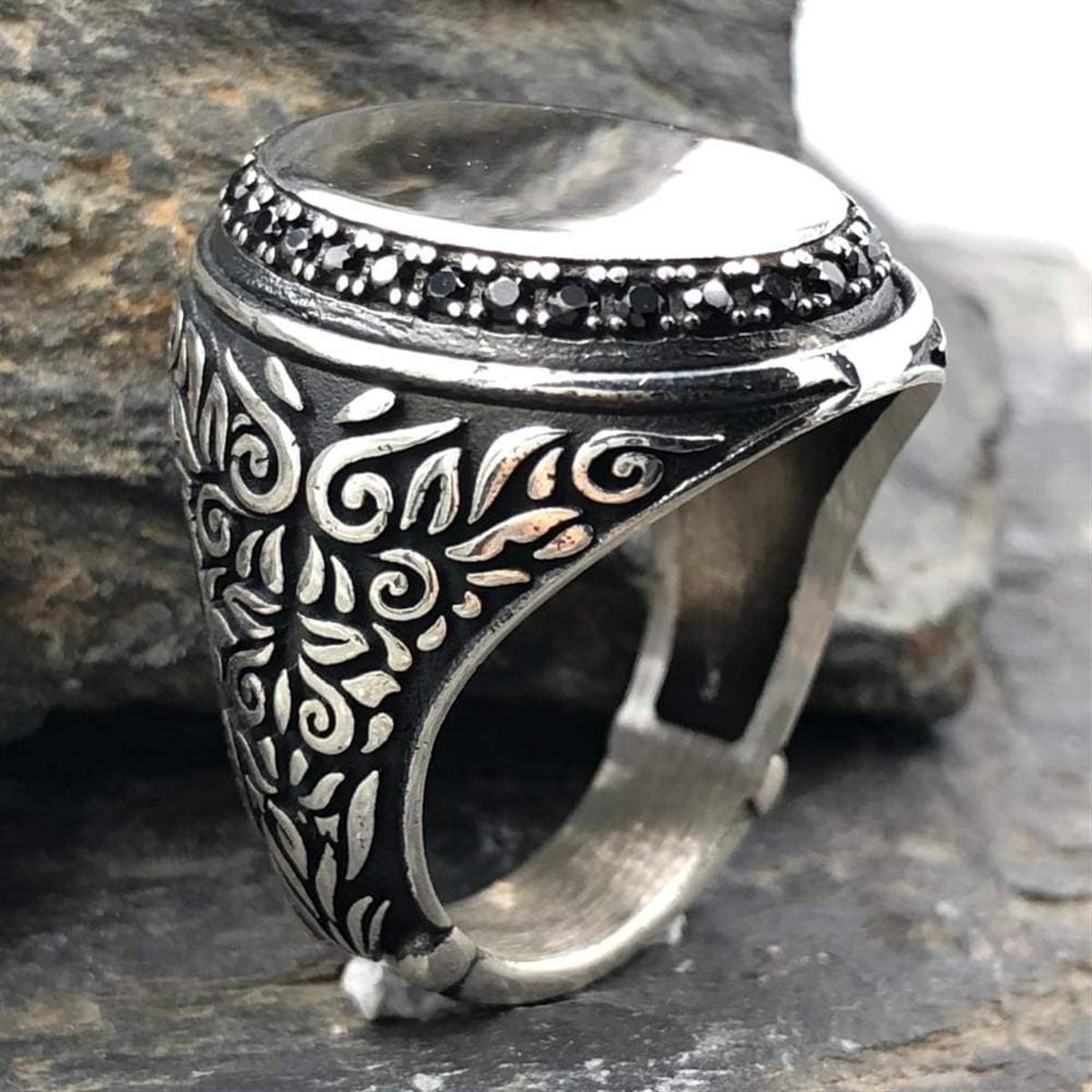 Çiçek Desen Mikro Taşlı Kişiye Özel Gümüş Yüzük