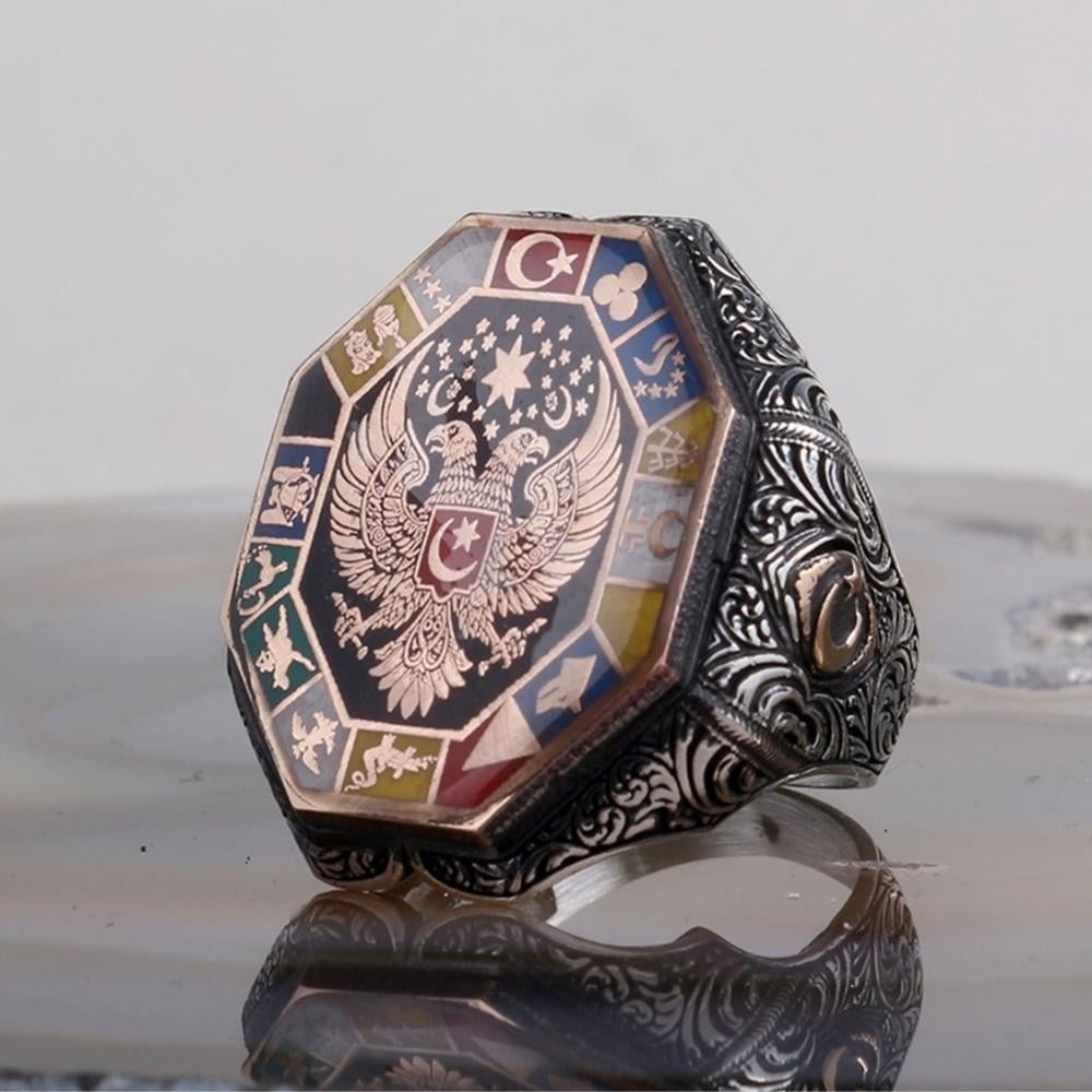 Çift Başlı Kartal 16 Türk Devleti Gümüş Yüzük16 Türk Devleti Yüzük